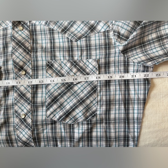 Wrangler Plaid Western Short Sleeve Shirt Pearl Snap Metallic Men's Medium - Picture 7 of 8